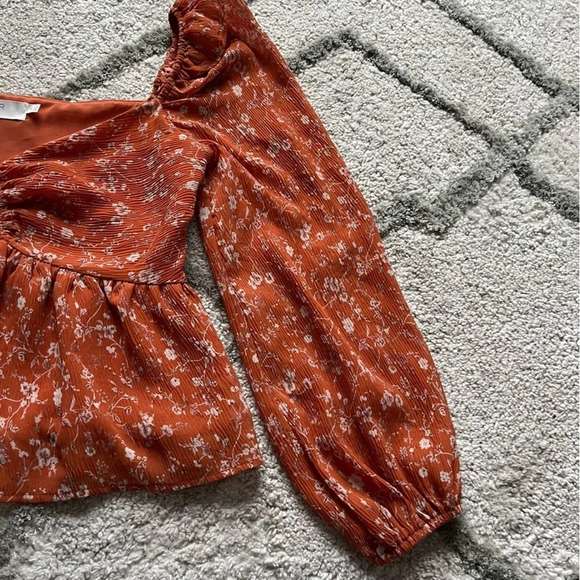 ASTR The Label Burnt Orange/Rust Floral Sweetheart Ruched Blouse Size Small - Picture 5 of 10